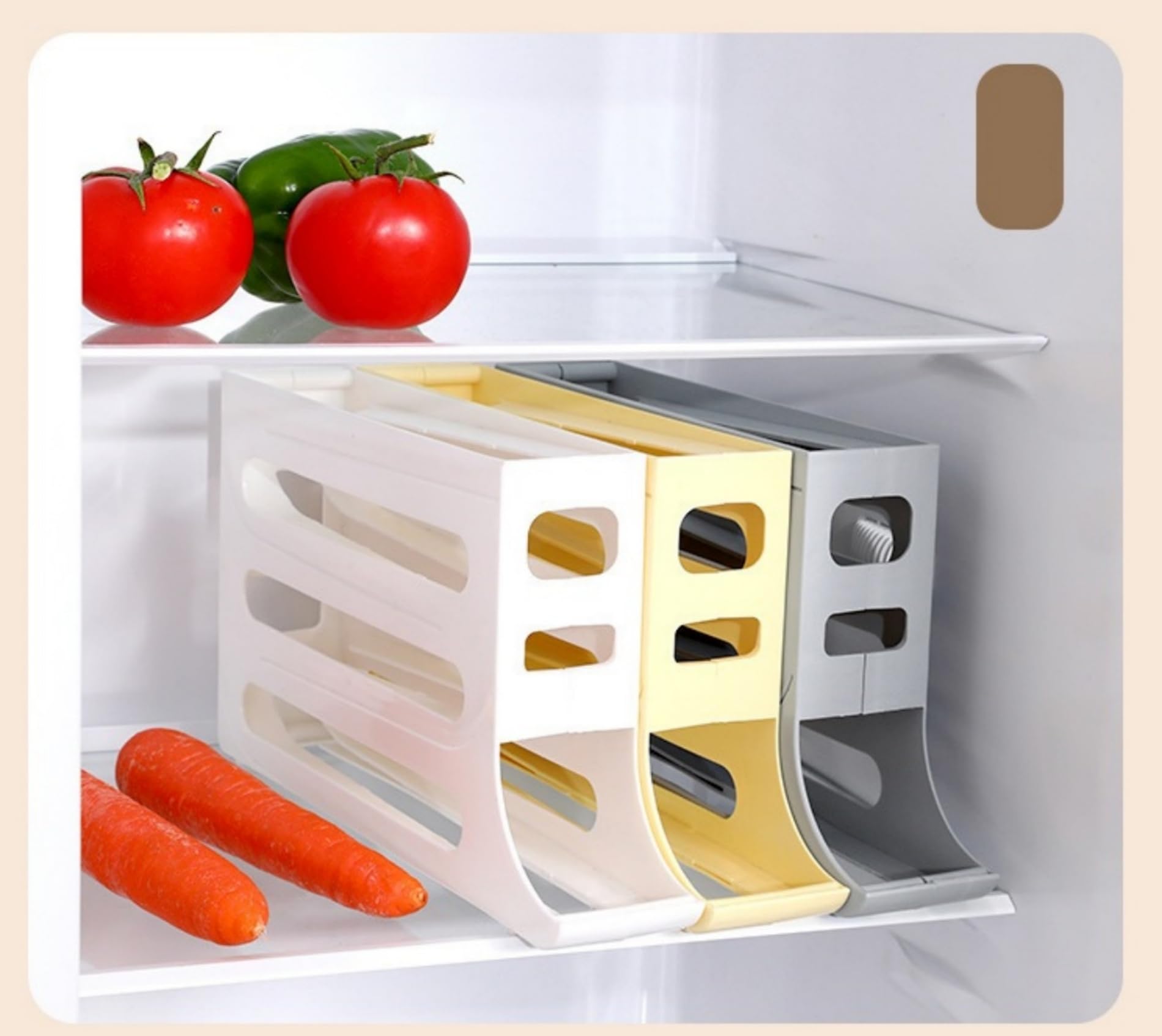 Soporte para 30 huevos para refrigerador, contenedor de huevos de 4 niveles, organizador de huevos con ruedas automáticas para refrigerador, soporte dispensador de huevos que ahorra espacio, estante 8