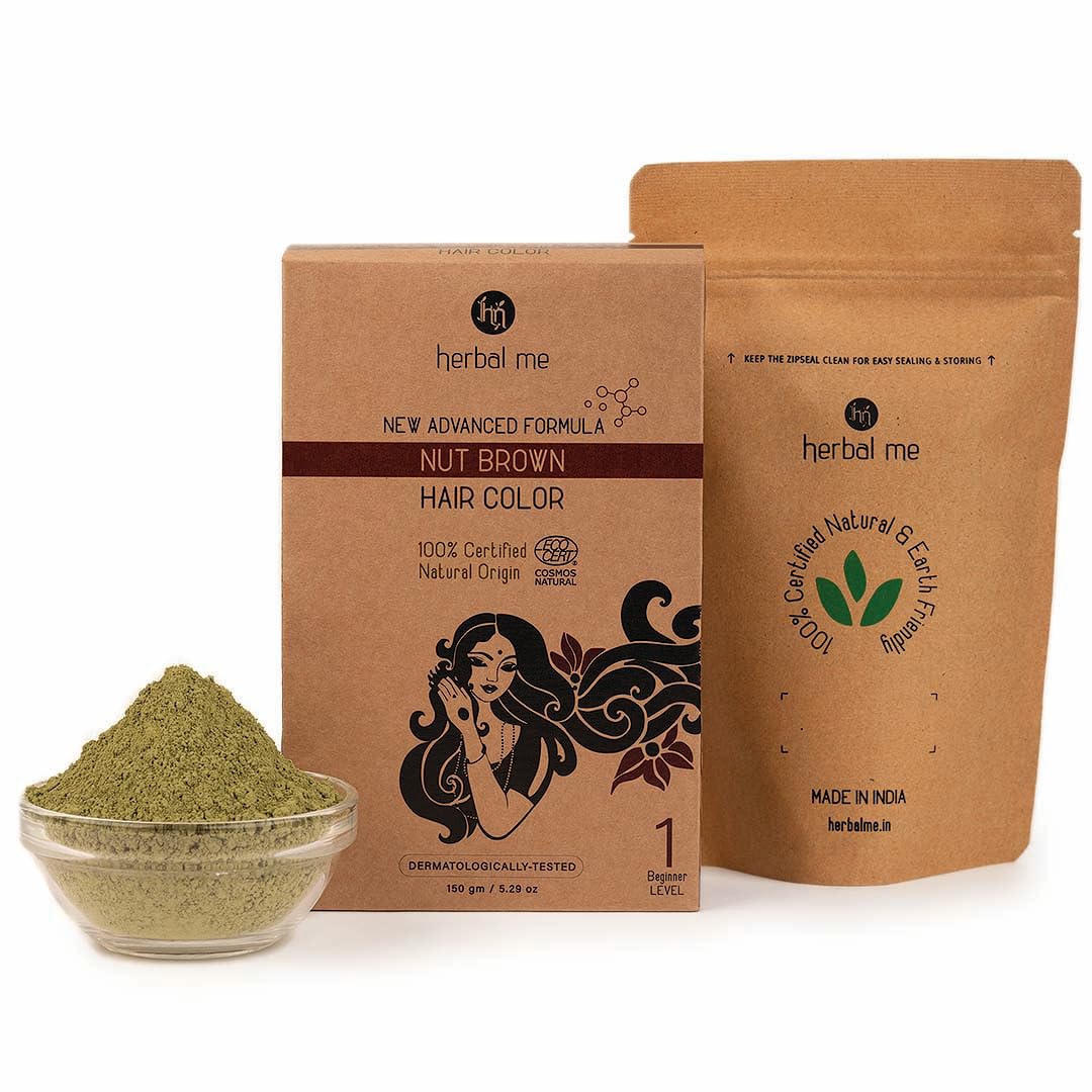 HM Herbal Me Nut Brown Natural Hair Color | CERTIFIED 100% Natural by Ecocert Greenlife (France) - 150 Gm