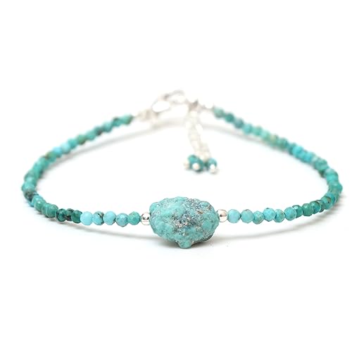 Miniatura 2 de GemInspire Turquoise Beads with Raw stone Bracelets for Women, Blue Green Crystals Bracelets, Dainty Bracelet, December Birthstone, 8 inch 925