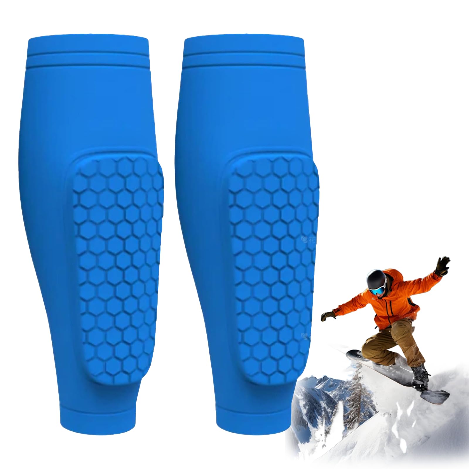 Shin Defender Skiing, Ski Shin Guard, Ski Shin Pads, Shin Protectors for Skiing, Skiing Shin Protectors, Shin Pads Skiing, Ski Boot Shin Protectors with Honeycomb for Skiing, Soccer (Blue, M)