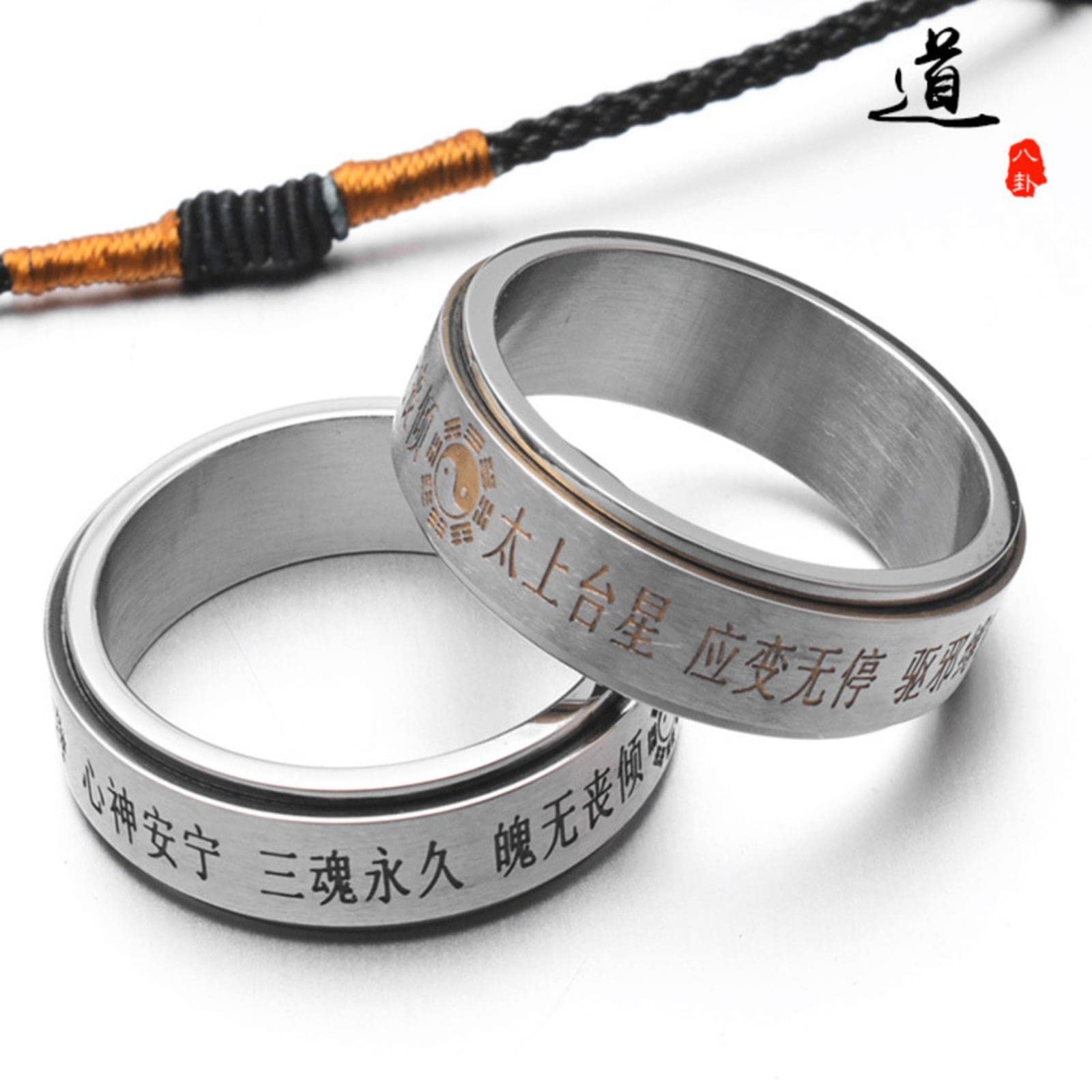 Chiński Pierścień Szczęścia Feng Shui ， Pierścienie Feng Shui Mantra Spin dla mężczyzn Chiński Taoistyczny Mantra Budda Amulet Szczęścia Obrotowy