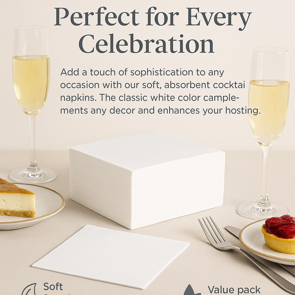 White Cocktail Napkins 200 Pack 2 Ply Disposable Party Event Wedding Decor