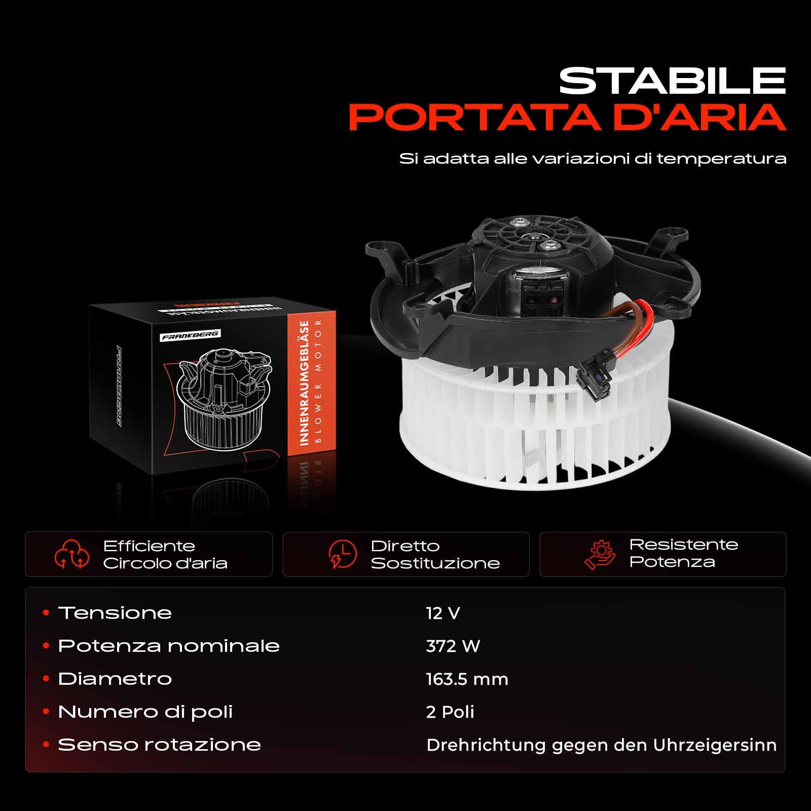 Frankberg Motore del ventilatore Ventilatore del riscaldamento Compatibile con Classe C W202 Classe C T-Model S202 SLK R170 CLK Cabriolet A208 CLK C208 Replace# 2028209342