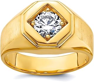8.05mm 14k Solid Yellow Gold 1 Ct Lab Grown Diamond SI+ G+ Polished Satin Mens Ring Size 10-Ring for Men