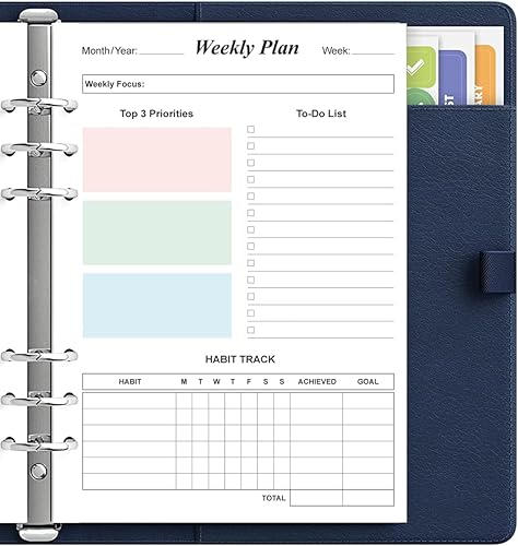 Miniatura 5 de Recambios de agenda semanal para carpetas A5, 53 hojas106 páginas, planificador semanal colorido sin fecha, 6 agujeros perforados, papel blanco de