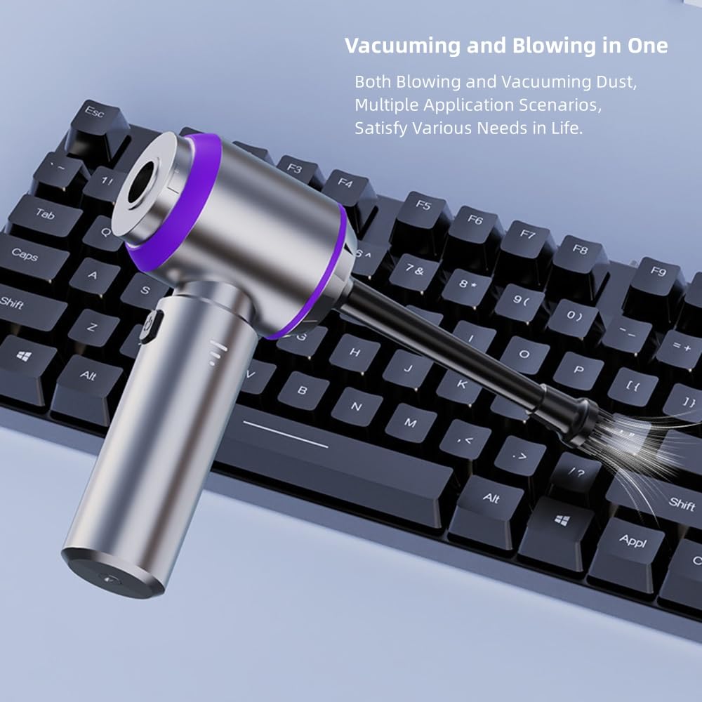 Aspirapolvere Portatile Senza Fili con Motore brushless ad Alta velocità da 80000 Giri/min, soffiatore e Pompa per Auto da 15000pa 3 in 1, 3 velocità Regolabili, Mini soffiatore PE