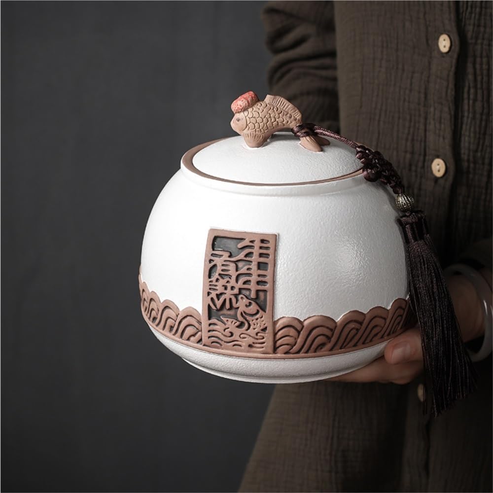 Ceramiczny pojemnik na herbatę, kamionkowy pojemnik do przechowywania herbaty, ceramiczny słoik z uszczelnieniem, kuchenny słoik na herbatę z pokrywką, zestaw do herbaty w stylu retro, chiński, poje