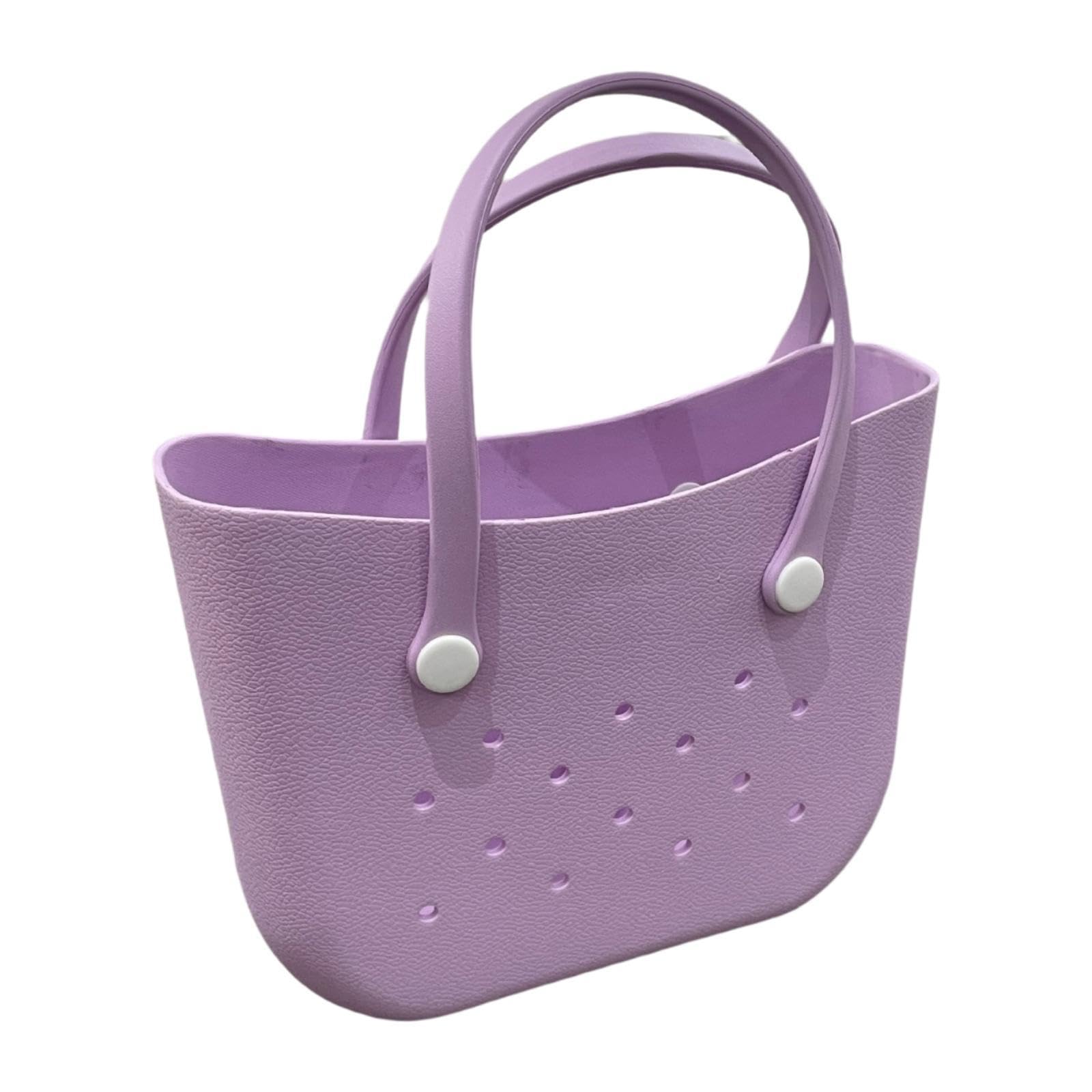 nivaa Beach Handbag with Holes Waterproof Simple for Summer Shopping Birthday Gift Purple-picture-29