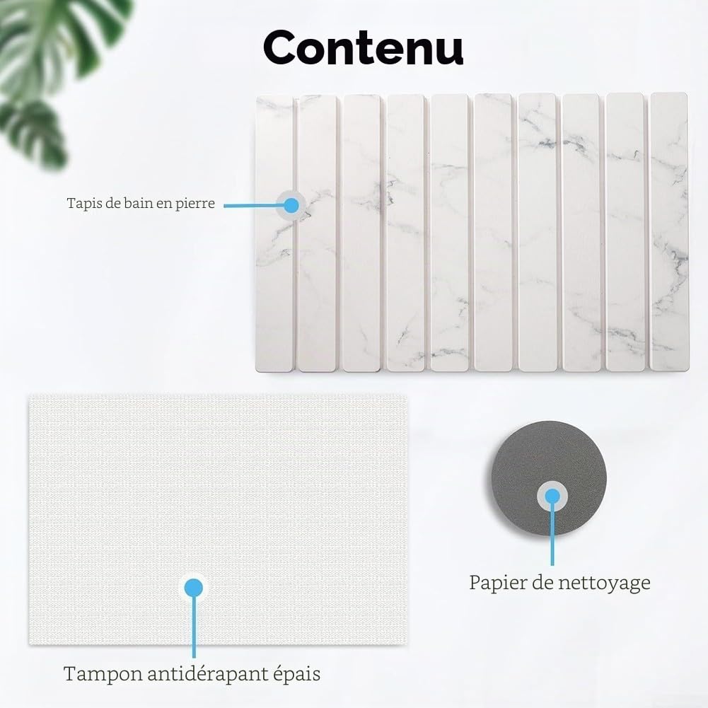 Tapis de séchage en pierre de diatomite pour comptoir de cuisine, tapis pliable absorbant la terre de diatomée, tapis égouttoir réutilisable pour vaisselle, bouteilles, tasses (blanc marbre L11)