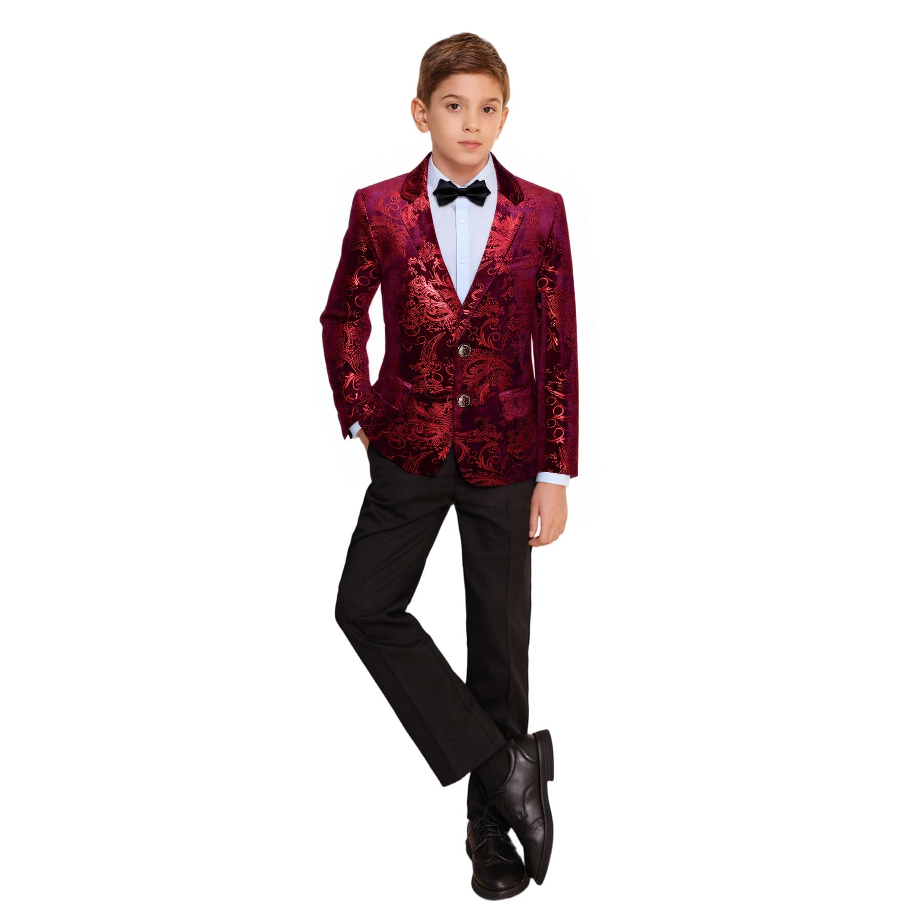 Boys Jacquard Suits Slim Fit Tuxedo Suit Notch Lapel 2 Pieces Suit Set Jacket Pants for Party Formal Wear
