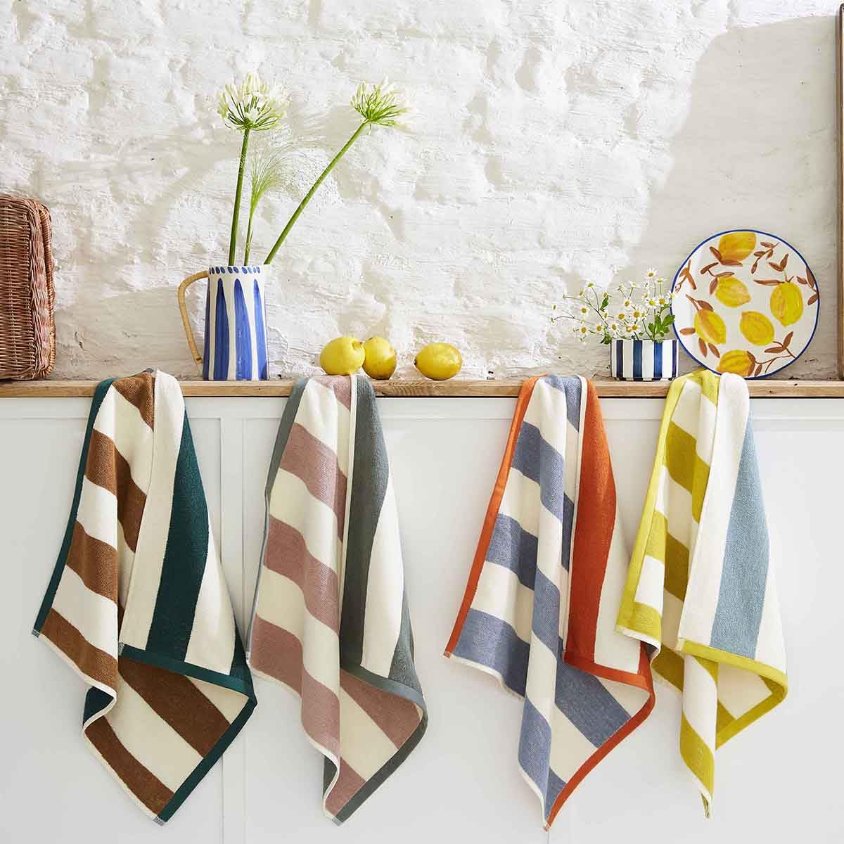 Coucke Printed Cotton Terry Towel, 50 x 50 cm, Shore, Ochre and Khaki - Image 3