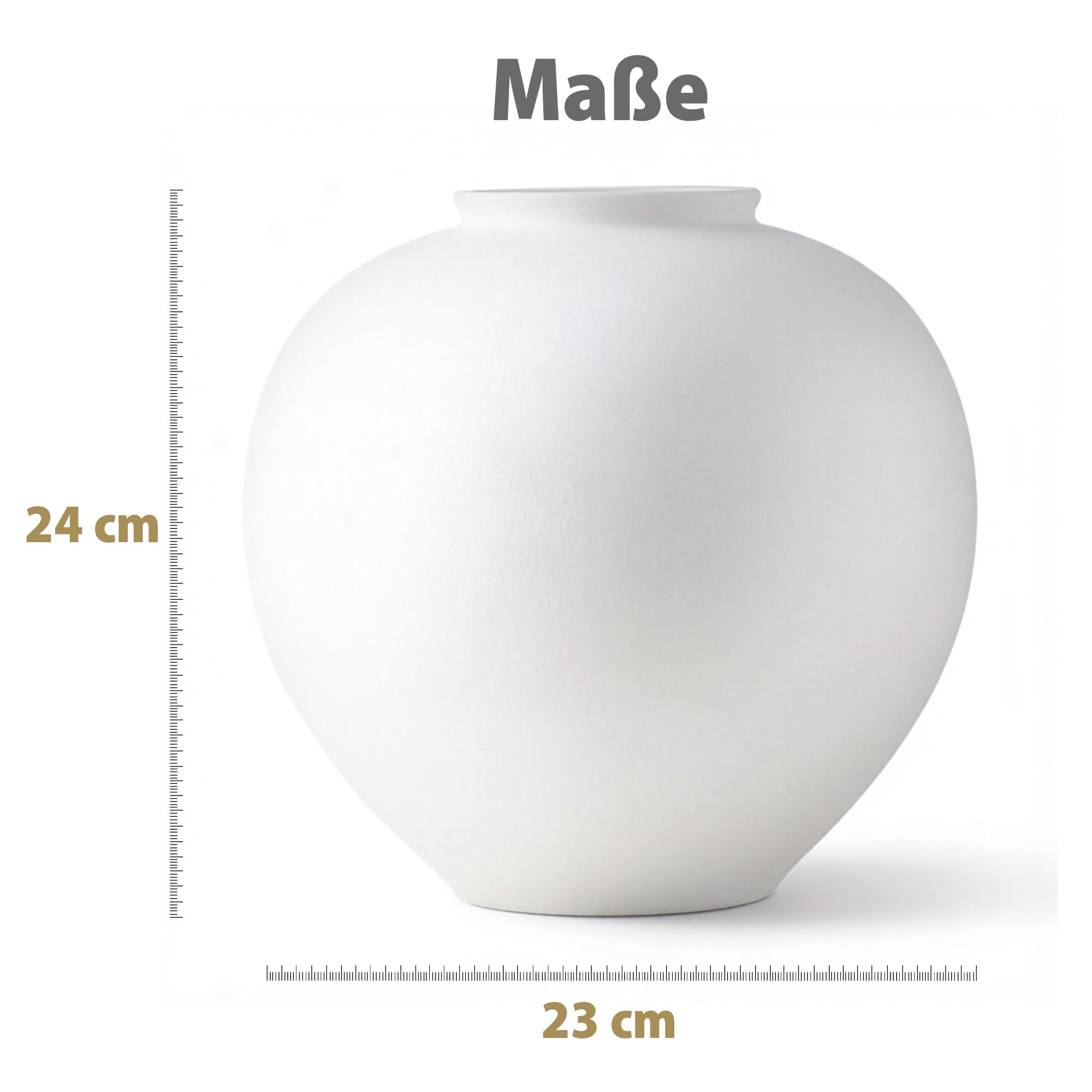 PEUZ Große weiße Keramikvase Einfache Moderne Kugelförmige Blumenvase aus Keramik Höhe 24 cm Dekorative Vase für Wohnzimmer, Schlafzimmer & Büro