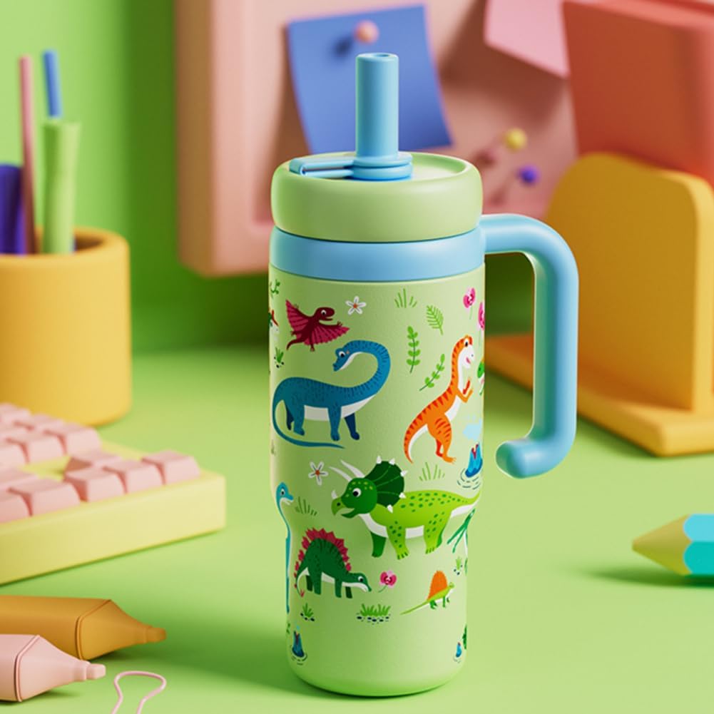 Whale Fountain Tumbler for Kids & Adults – 24oz Stainless Steel Whale Fountain Tumbler with Leak-Proof Dual Lids, Insulated & Spill-Proof Water Bottle, Fun Fountain Effect