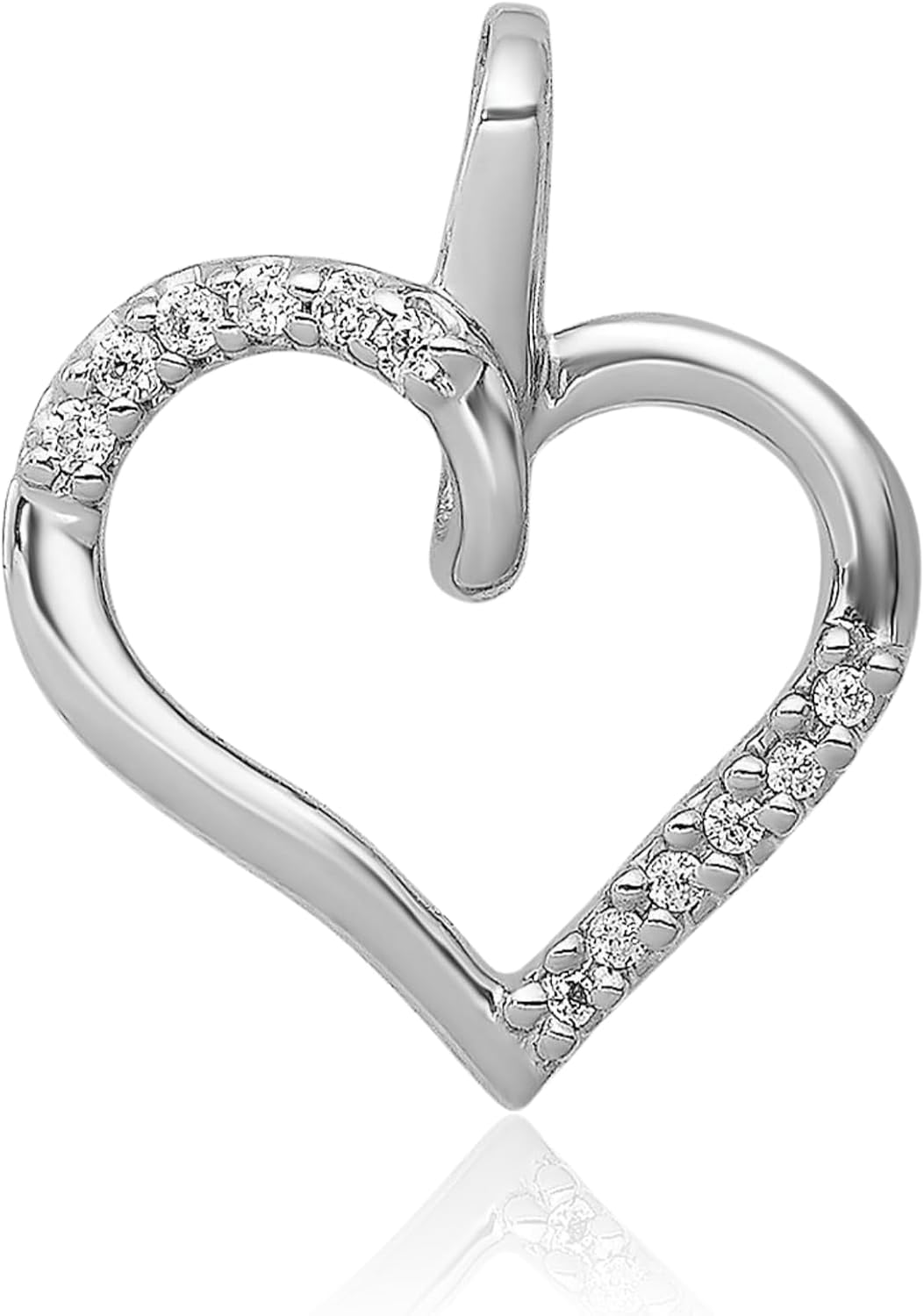 IceCarats 10K Solid White Gold Diamond Accent Small Heart Pendant Necklace 14mm 0.6 inch Prong Set For Her