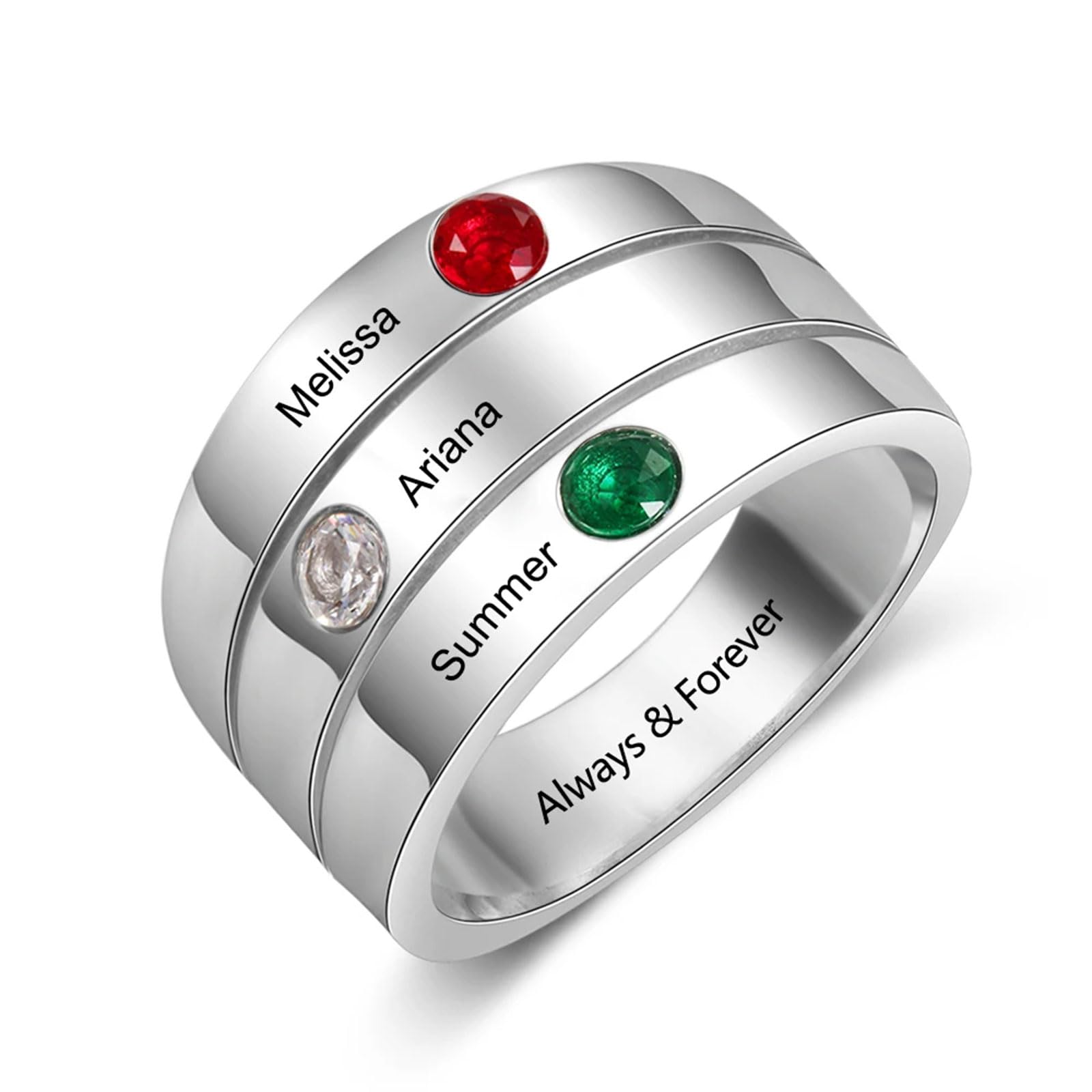 Mothers Day Gifts 10K 14K 18K Gold Personalized Mothers Ring with 2-4 Birthstones and Names for Women Family Jewelry Gifts For Mom Wife Grandma