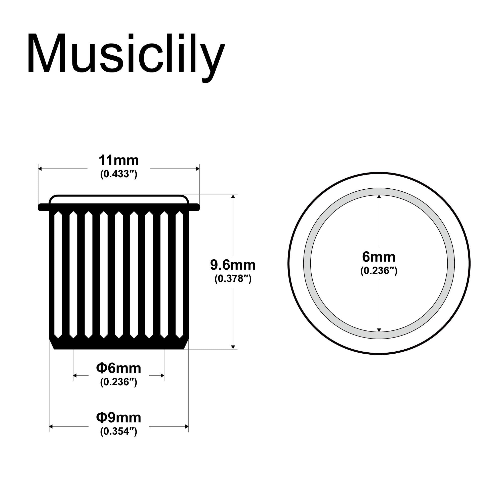 Musiclily Pro 9mm Tulejki Kluczy do Gitary Elektrycznej Vintage Klucze, Nikiel(6szt.)