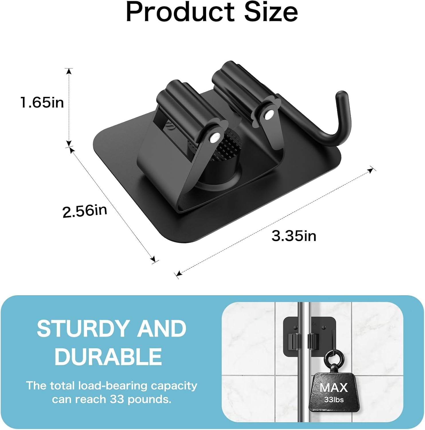 nacena Broom Holder Wall Mount, 4 Packs Black Stainless Steel Mop and Broom Hanger with Hooks Heavy Duty Broom and Mop Organizer Wall Hanging for Bathroom - Image 2