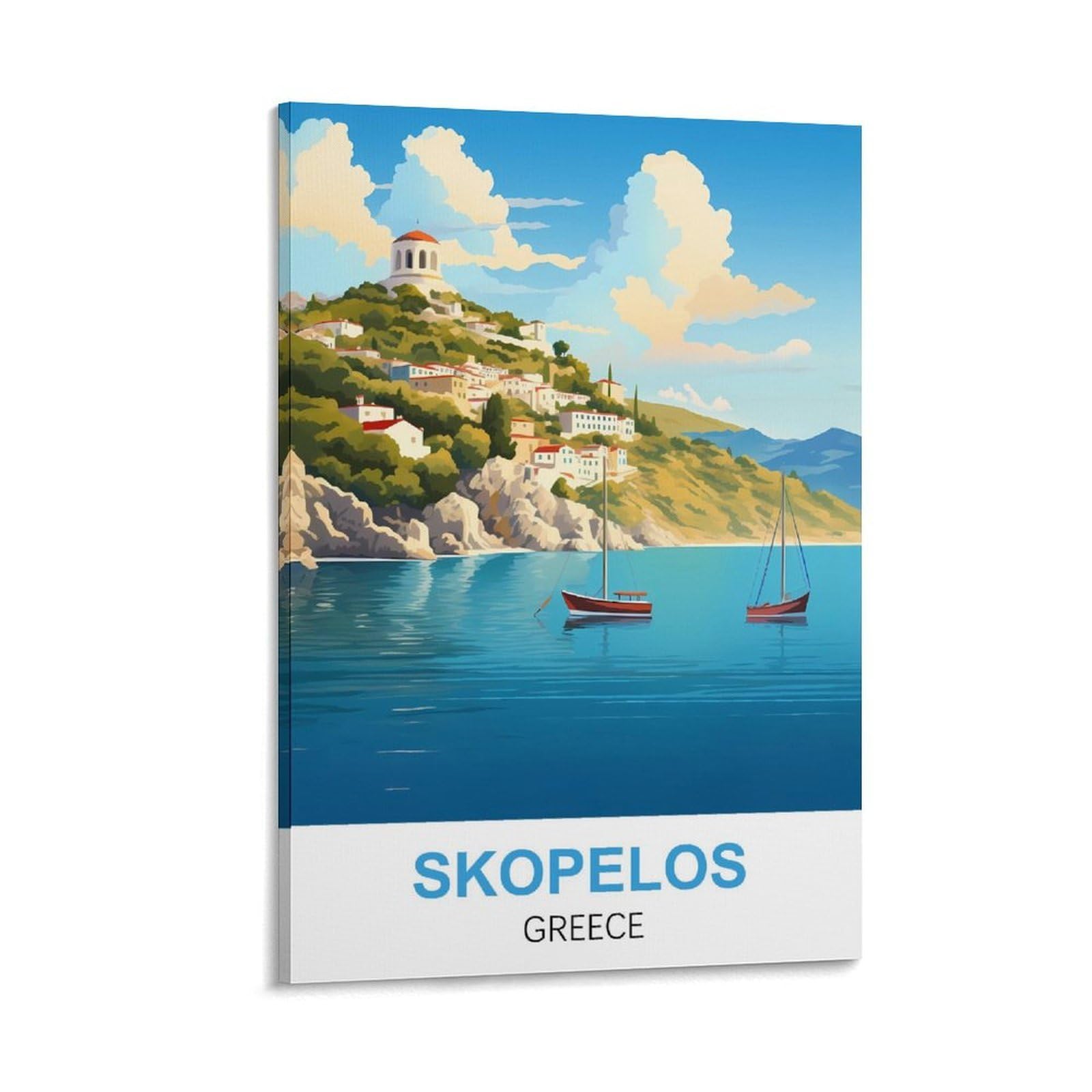 Ctzikww Frame-Style Skopelos Greece Vintage Travel Posters 12X18inch(30X45cm) Canvas Art Prints Picture Wall Art Painting