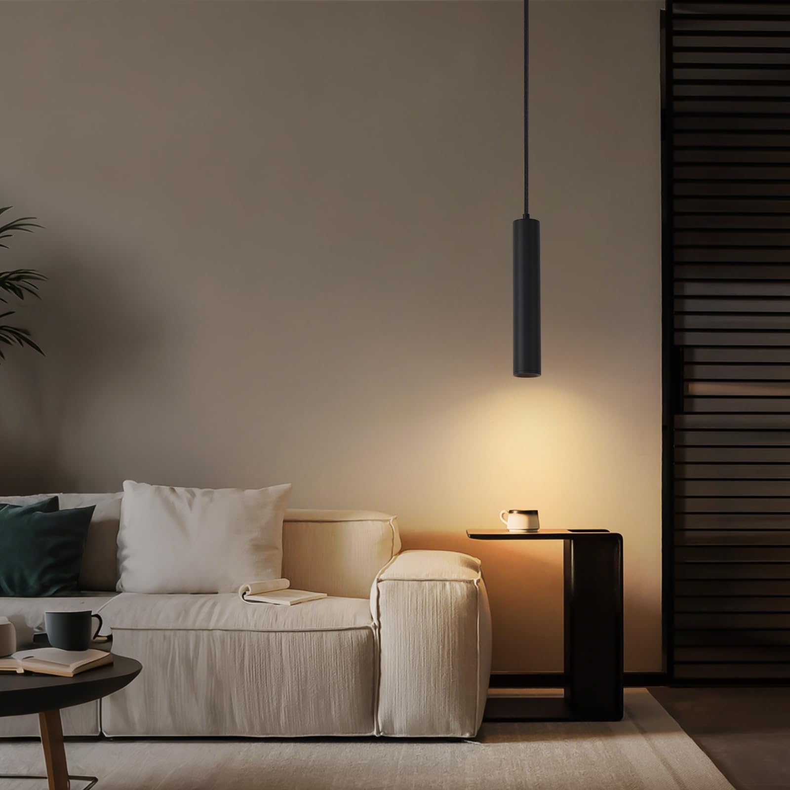 Pendelleuchte Schwarz, Hängelampe GU10 Zylinder mit 5W LED Leuchtmittel, Moderne LED Hängeleuchte für Schlafzimmer Nachttisch,Küche, Esstisch, Wohnzimmer Warmweiß 3000K (30cm 2Stück)