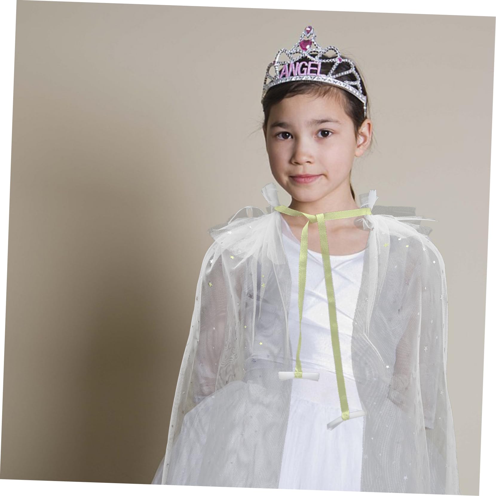 IMIKEYA Mantello Bianco Decorativo per Bambine in Poliestere e Cotone, Leggero e Traspirante, per Feste in Maschera e Eventi a Tema