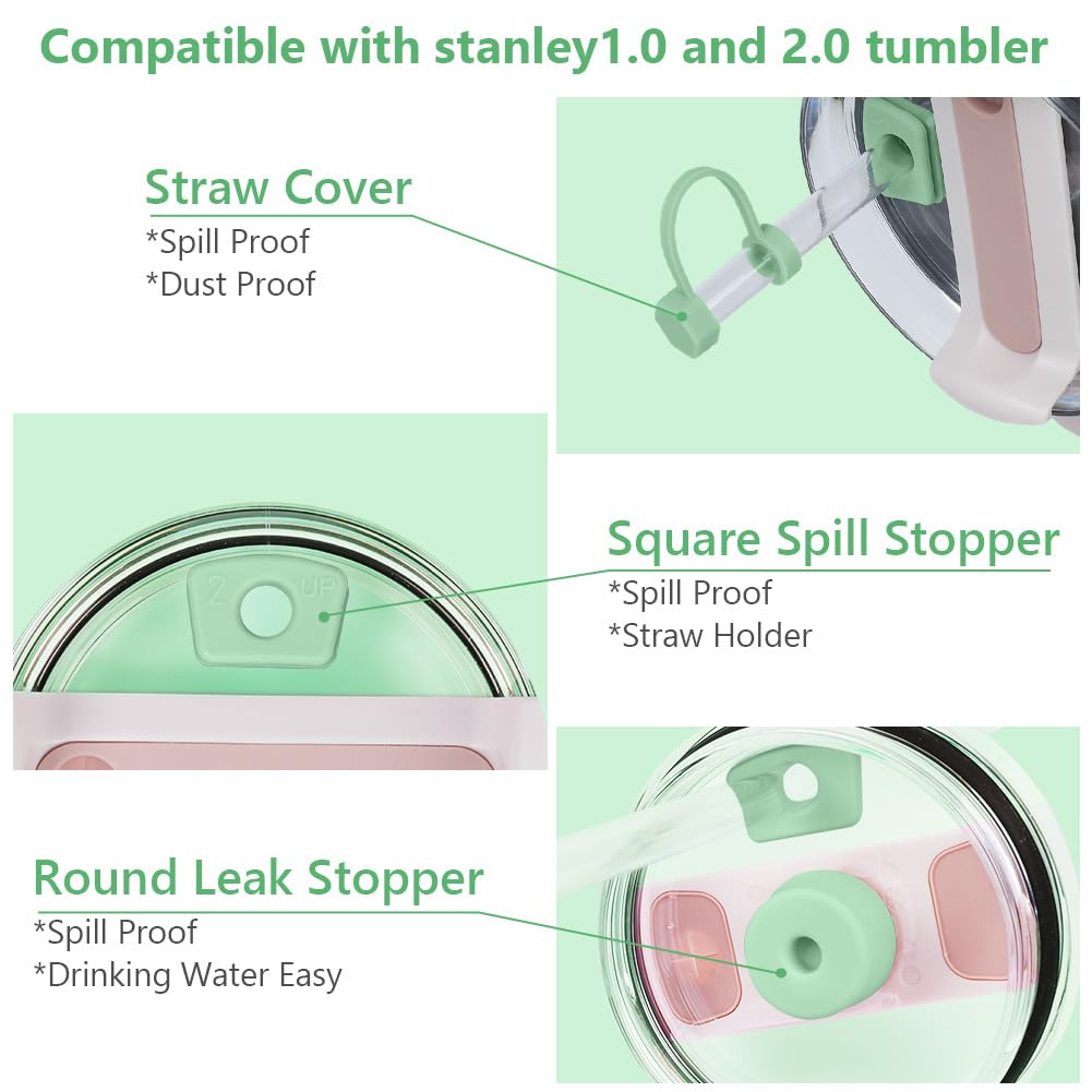Set Accessori Per Stanley Cup - 2 Coperture Per Cannuccia, 6 Tappi In Silicone Antiperdita, 1 Custodia Protettiva (per 30-40 Oz) - 7