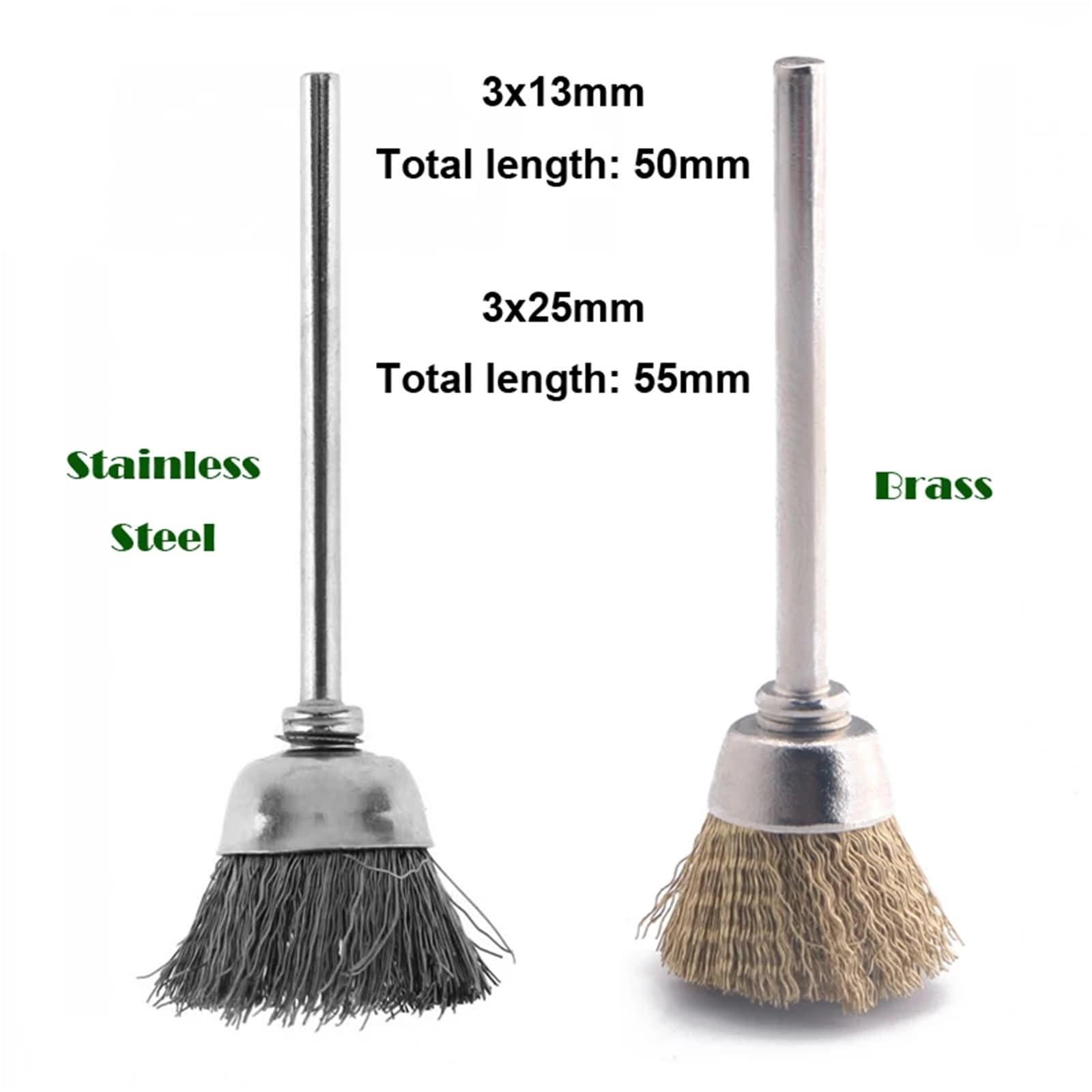 Nasadki szczotkowe do wiertarek, Druciane kółko Szczotka garnkowa Wiertła Szczotki końcowe 10 szt. Trzpień 3 mm Mosiądz i stal 3x13-25(3x25mm Steel)