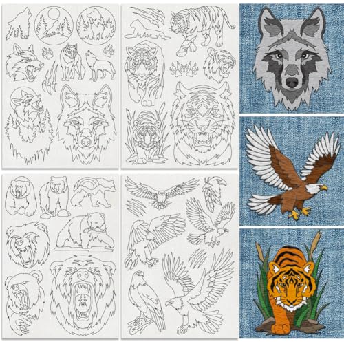 DOODLREAM 34Pcs Animal Bear Tiger Water Soluble Hand Sewing Stabilizers, 8.3