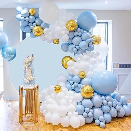 Miniatura 6 de Telón de fondo redondo azul claro de 7.5 x 7.5 pies, color sólido, fondo de círculo de color sólido, para baby shower, fiesta de cumpleaños,