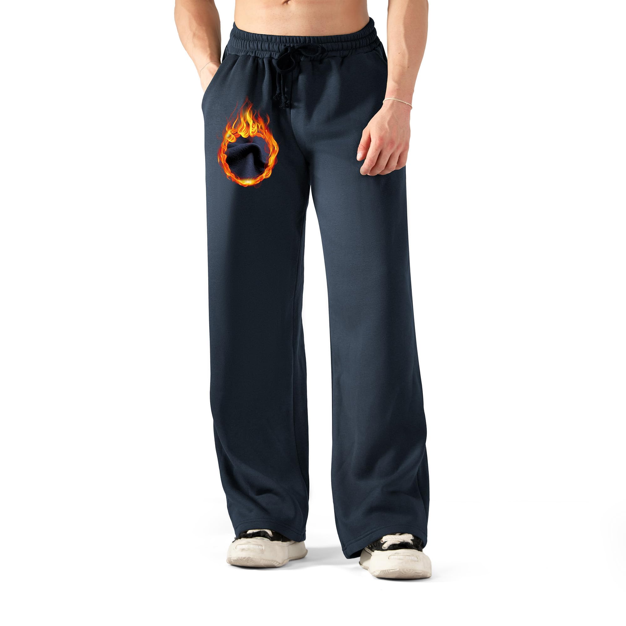 ineepor Pantaloni Tuta Uomo Invernali Baggy Felpati Pile Cotone Caldi Gamba Larga Dritti Pantalone Sportivi Running Larghi Casual Joggers con Tasche Laterali Coulisse e Elastico in Vita XS-5XL