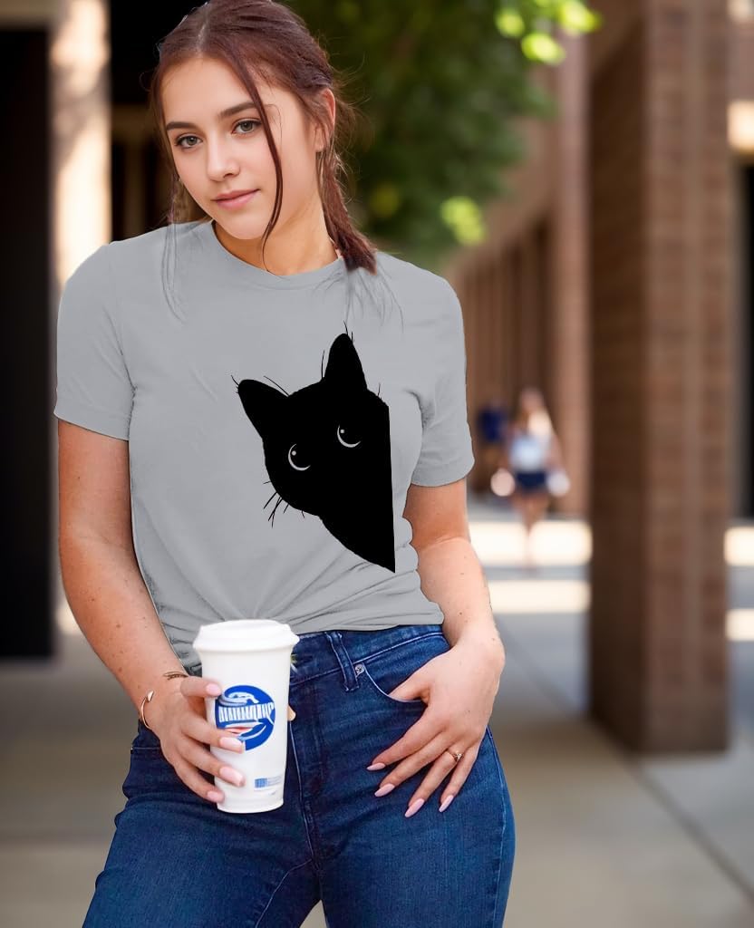 Cat Shirts for Women Black Cats Tshirt Animal Shirt Teen Girl Graphic Tops Casual Short Sleeve Clothes - Image 3