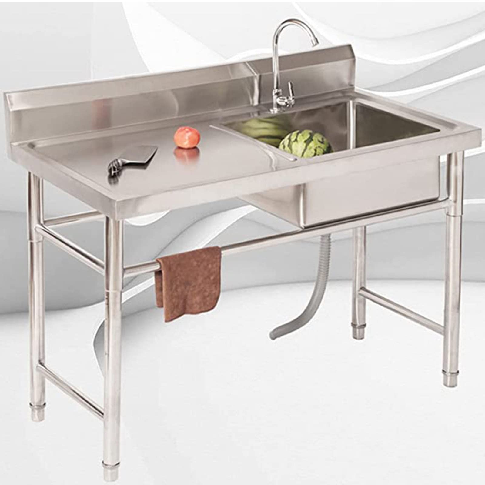 HCZKIUJY Commercial Kitchen Sink Stainless Steel Freestanding Utility Sink,Freestanding Sink,Removable Catering Sink,for Laundry Room,Backyard,Garages,Rightsink-0.8m