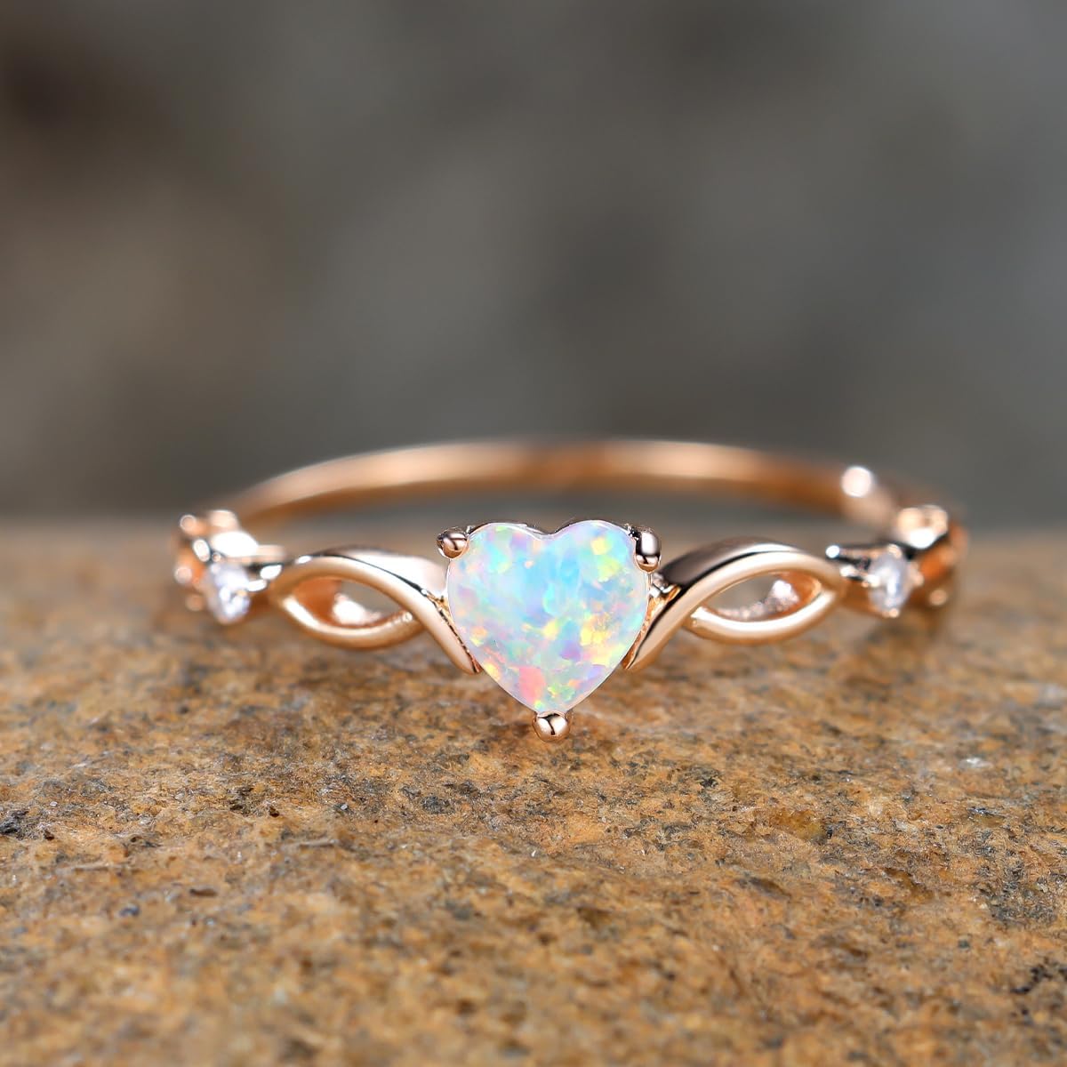 925 Sterling Silver Heart Opal Ring Engagement Promise Ring for Women Mother's Day Jewelry Gift (9, White Opal-Rose Gold) - Image 2