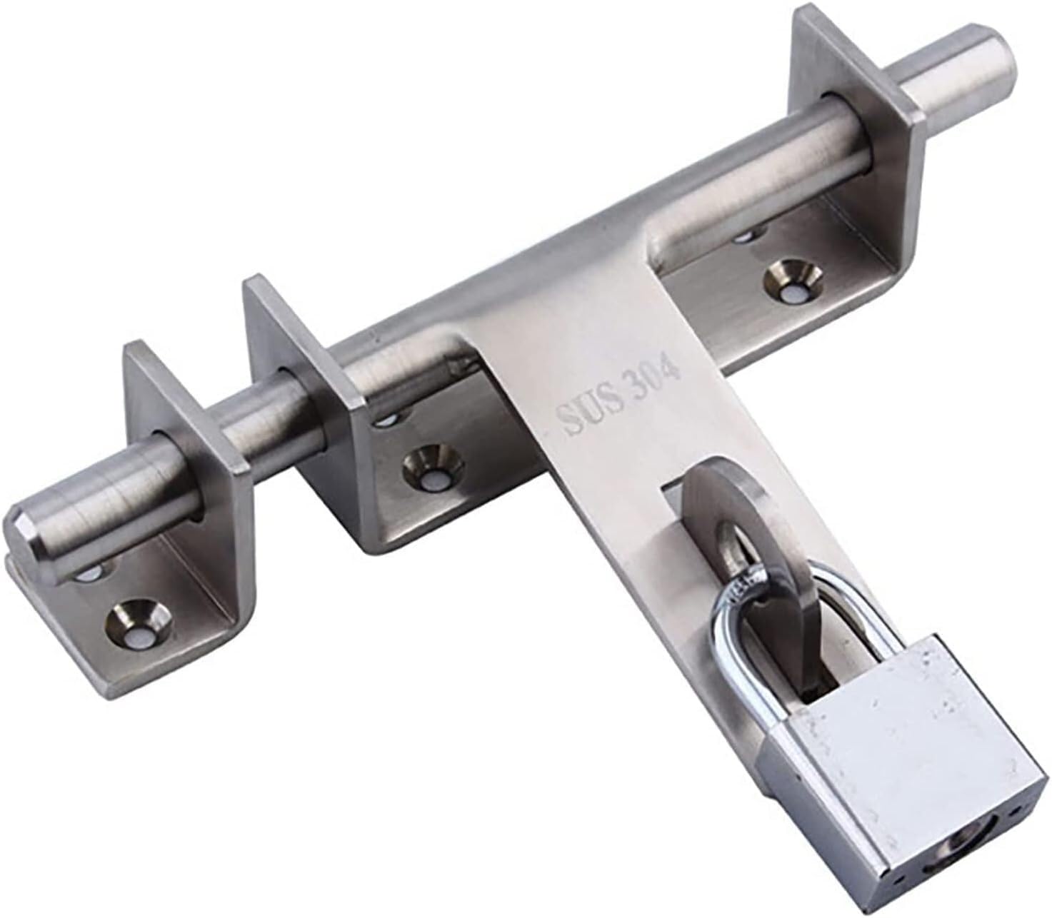 Loquet coulissant robuste avec cadenas en acier brossé pour porte