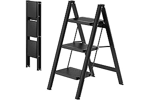 3 Step Kitchen Ladder, Space Saving Folding Step Stool with Wide Anti-Slip...