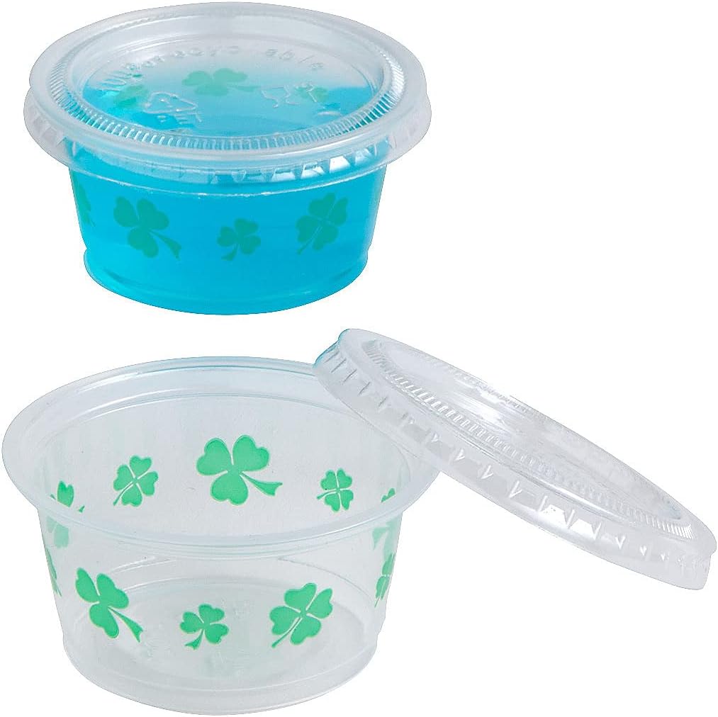 Small St. Patrick’s Day Plastic Gelatin Shot Cups with Lids - 100 Ct.
