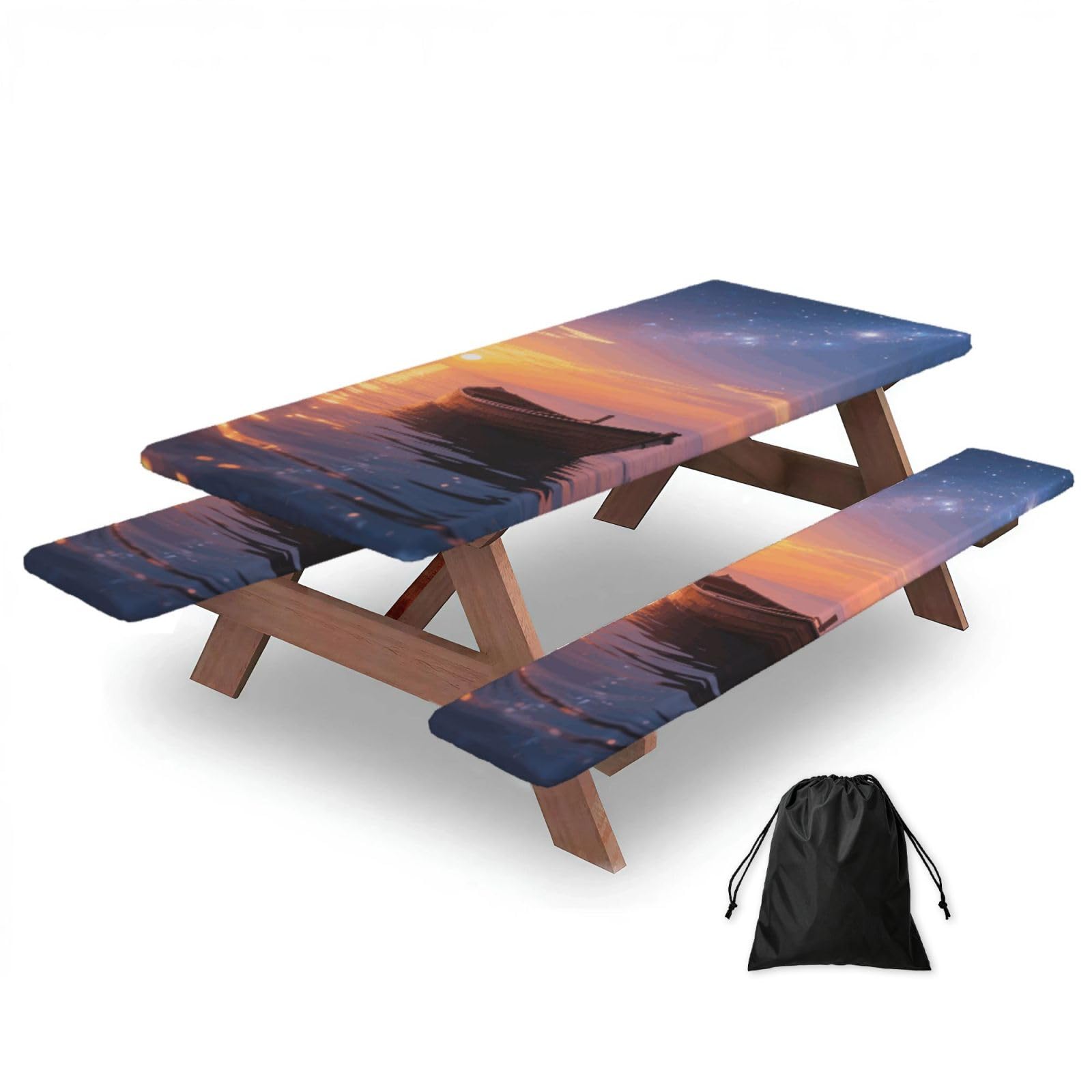 FekiLoot Ocean After Storm Picnic Table Cover with Bench Covers and Bag, Windproof Waterproof Rectangle Tablecloth with Elastic Edges Fitted Camping Table Covers for Picnic Party Travel