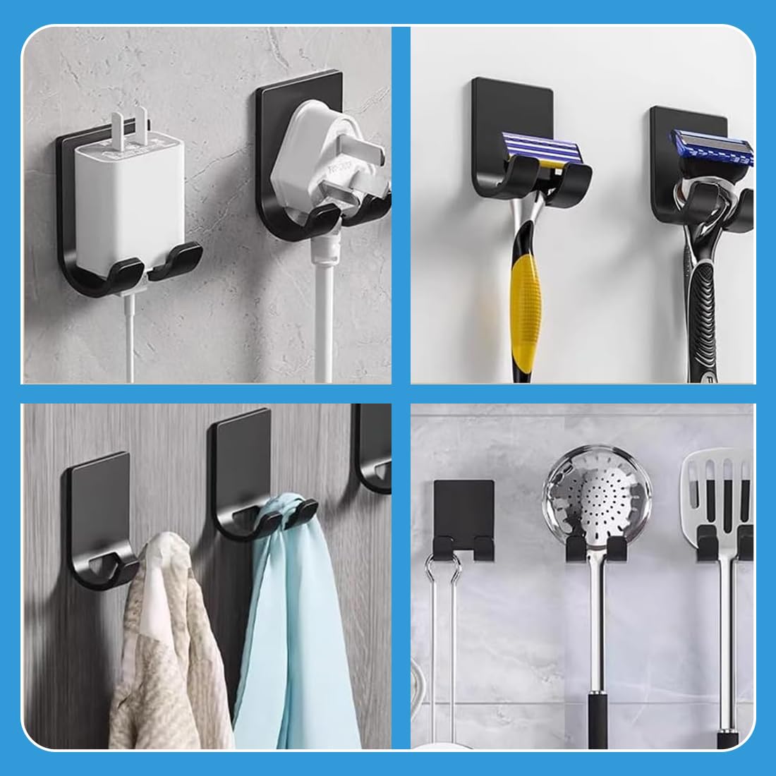 Porta Rasoio Doccia, Gancio Doccia, Supporto Rasoio, Ganci Porta Rasoio Autoadesivi, Ganci Adesivi, Shower Holder, Ganci Adesivi per Bagno Cucina Toilette Ufficio (3 Pezzi, Nero)