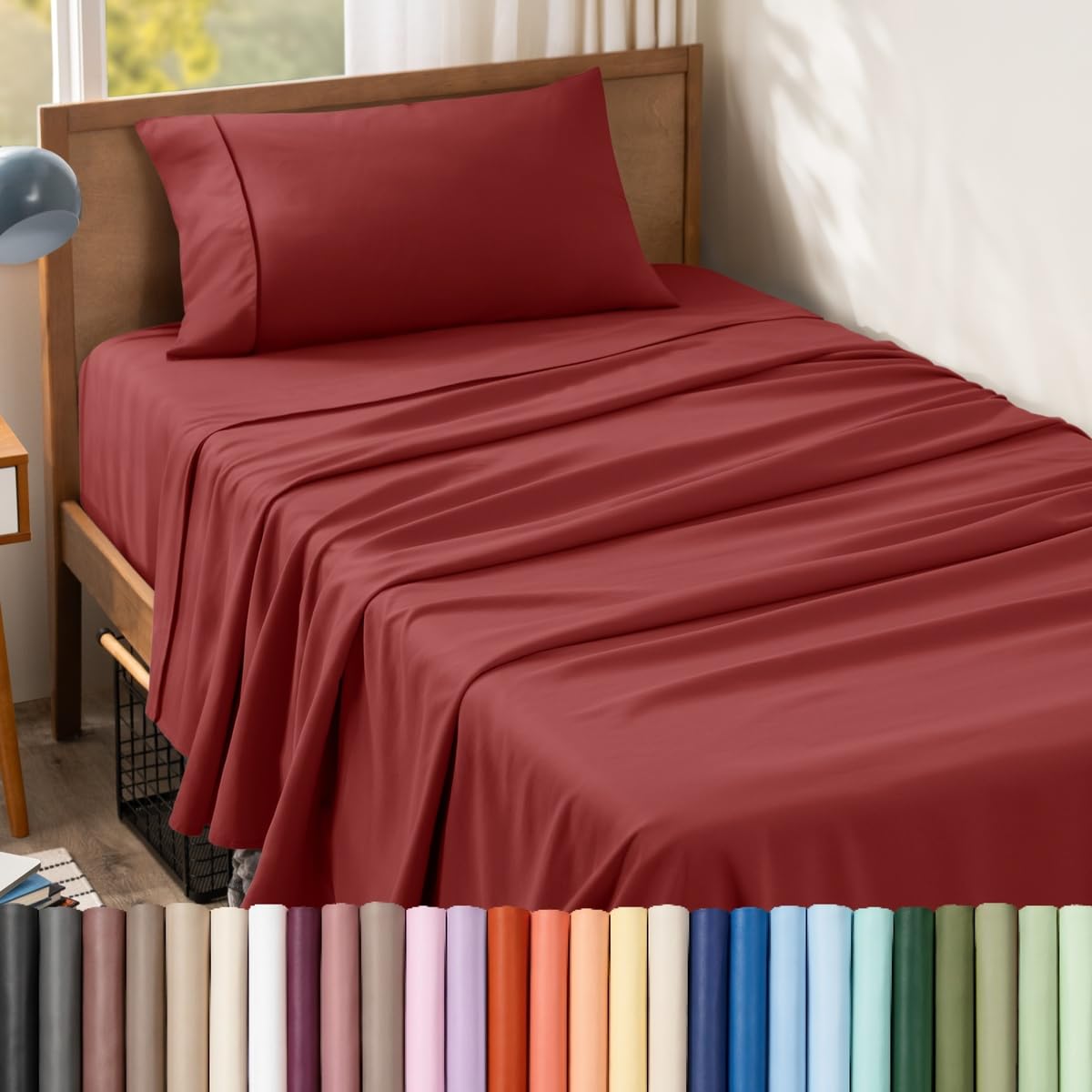 Bare Home Twin Sheet Set - 1800 Ultra-Soft (Twin, Rosewood)