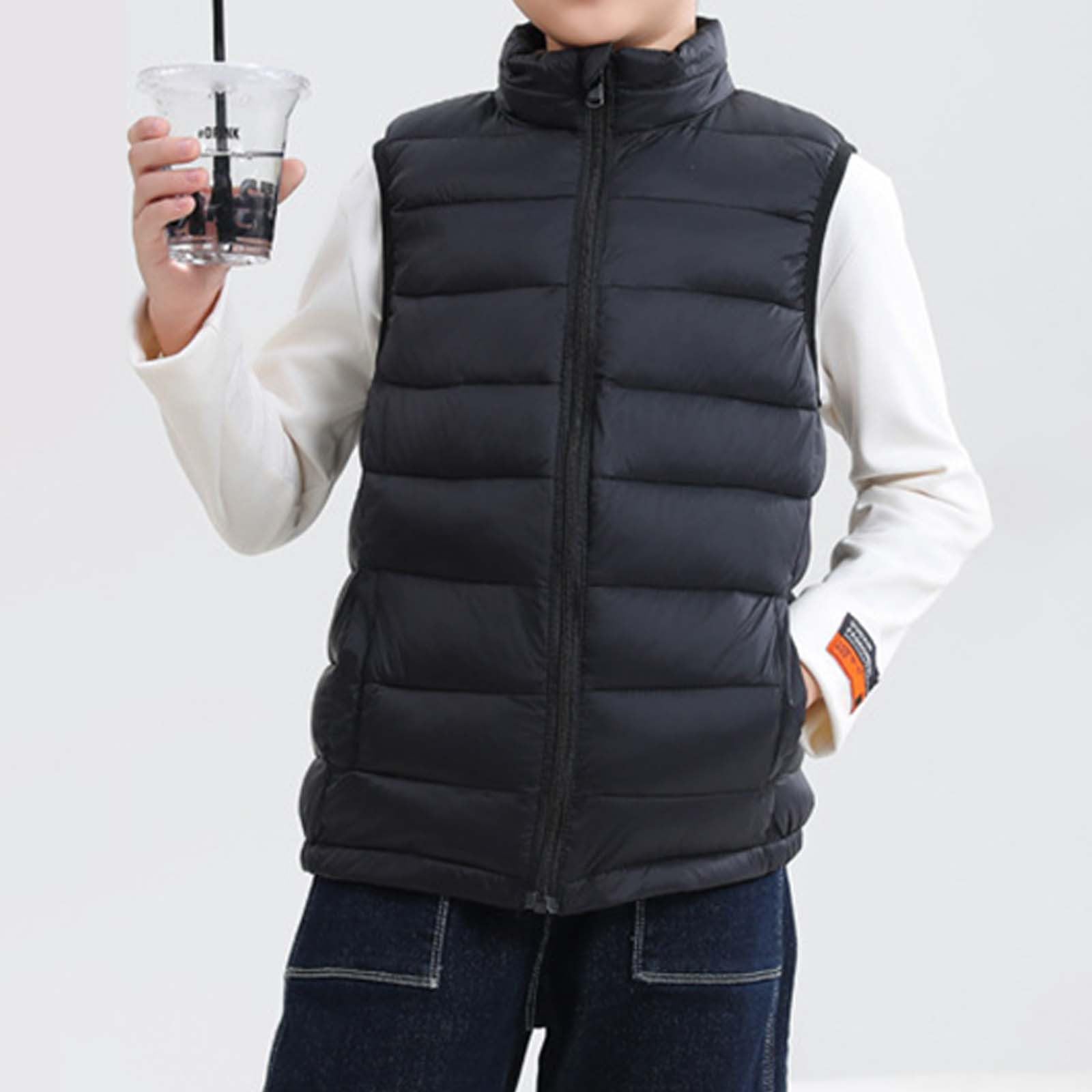 Generisch Gilet matelassé léger pour garçon Veste sans manches avec col montant Vêtements d'extérieur pour enfants et adolescents Facile à porter