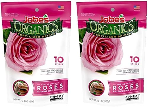 Jobe's Organics Picos de fertilizante de rosas, 3-5-3 fertilizantes de liberación temporal para todos los arbustos en flor, 10 picos por paquete (2,