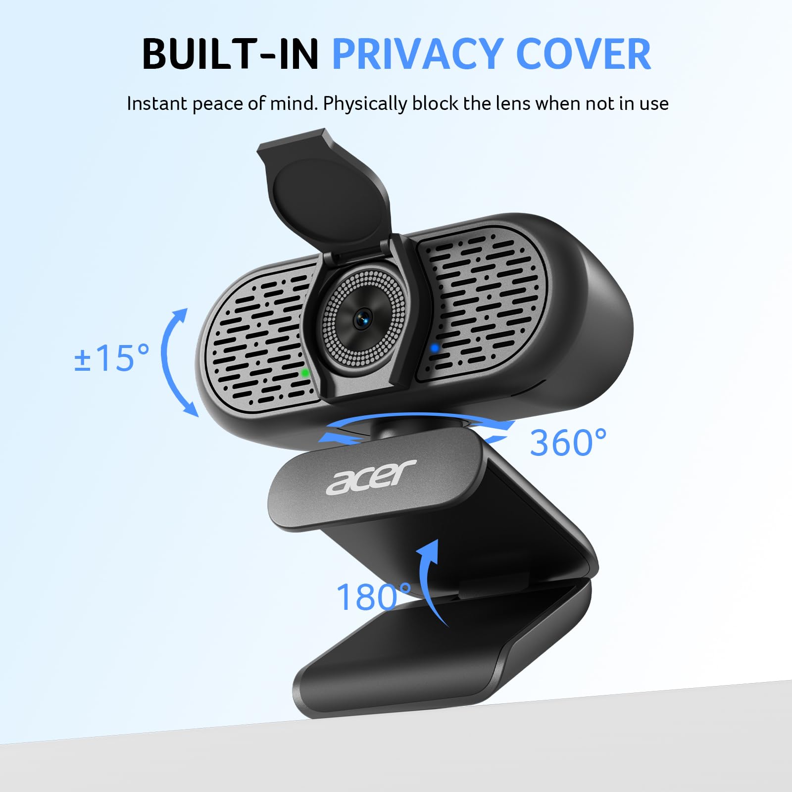 Acer A640 Webcam 4K per PC con sensore Sony PDAF Autofocus AI Noise Canceling Mic 2K 1080P/60fps Adattatore USB A a C Fotocamera per Gaming Streaming Riunioni Switch 2 Camera Team Zoom FaceTime