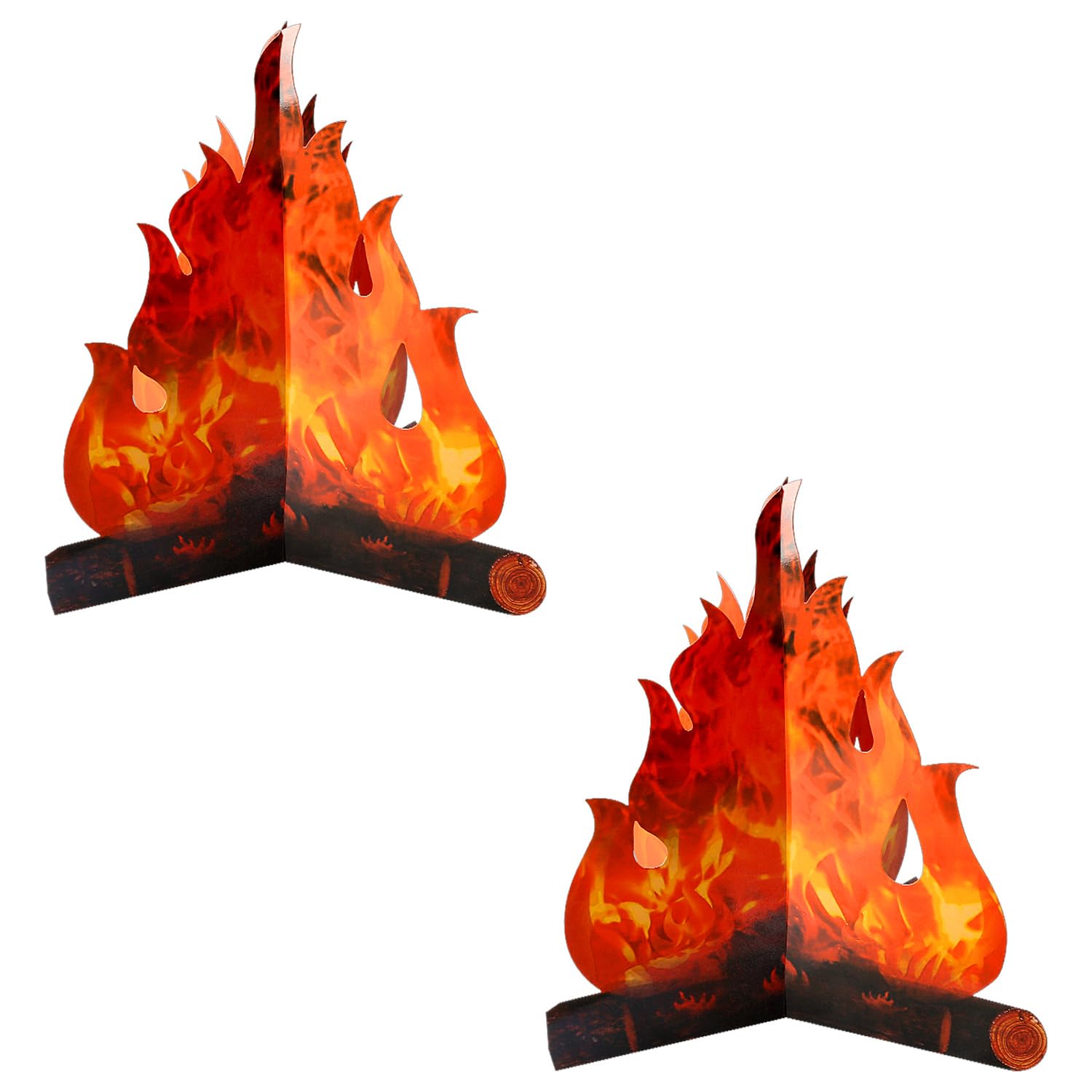 Gaomumu 2 PCS Fake Fire Fake Flame 3D Cardboard Campfire Centerpiece, Artificial Flames Campfires Party Decor, Decorative Double-Sided Laminated Party Supplies