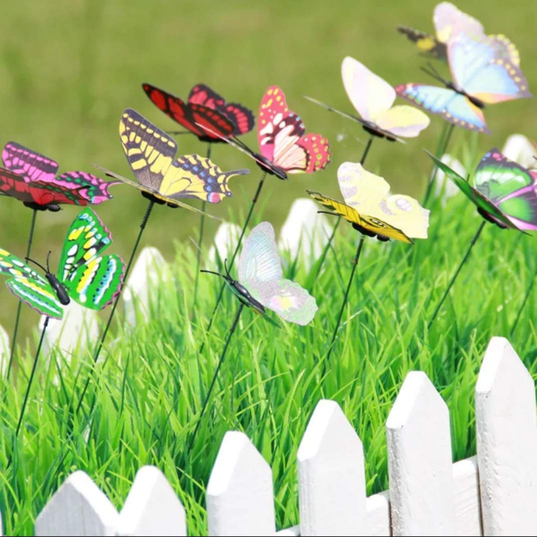Bloom Bagicha Stick Butterflies - Set of 6 for Tray Gardening/Fairy Garden/Terrariums/Landscaping/Craft Model Work/Plant Decoration