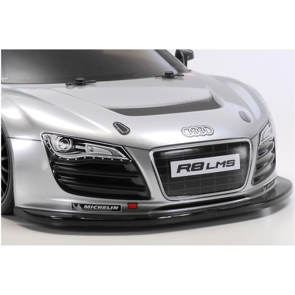 Tamiya 47517 1:10 RC Audi R8 LMS 2008 TT-02 Lackiert - ferngesteuertes Auto, Fahrzeug, Modellbau, Zusammenbauen, Hobby, RC Bausatz, unlackiert, Silber