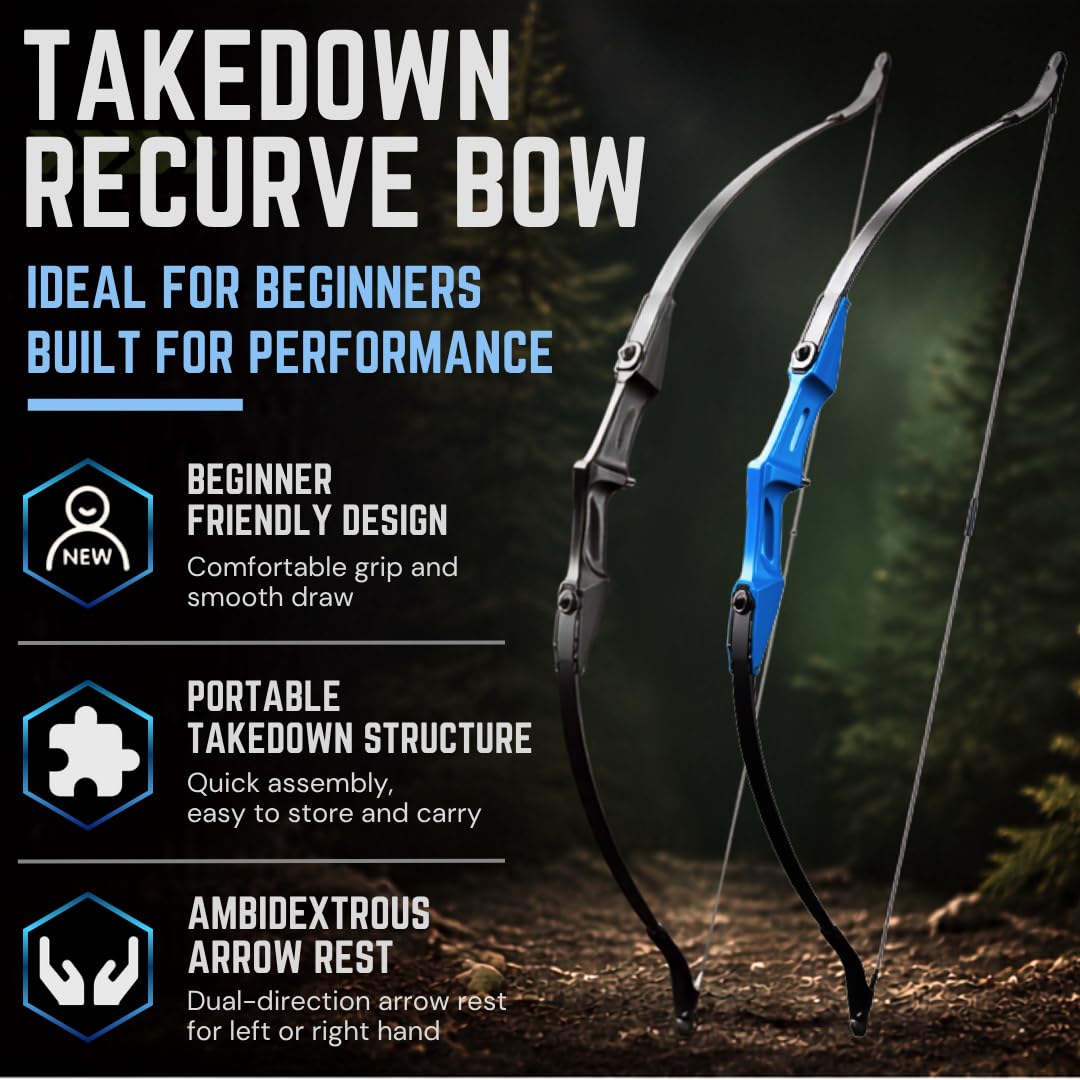 Arco curvo, extraíble, juego de tiro con arco, principiante, 13/18 kg, arco recurvo ajustable, arco y flecha, arco de entrenamiento para tiro a objetivo, ejercicios de tiro con arco al aire