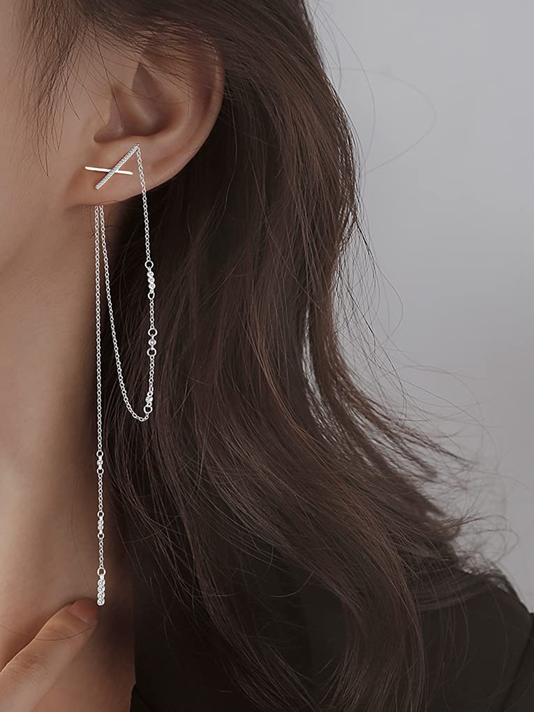SLUYNZ 925 Argento sterling CZ Orecchini pendenti lunghi catena per donne ragazze adolescenti x orecchini lunghi nappa 5.9inch (placcato oro rosa C)