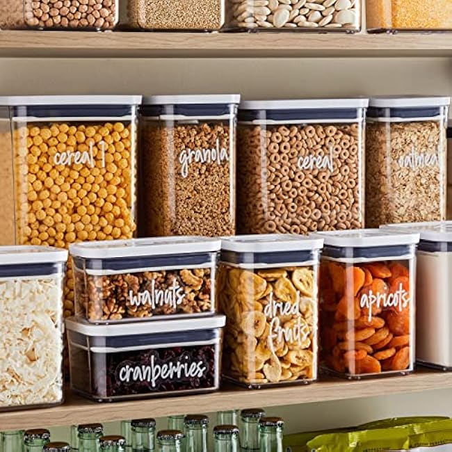 Talented Kitchen 157 Pantry Labels for Food Containers & Jars - White Script Vinyl, Laminated - Water-Resistant & Reusable Preprinted Set - Spice Jar Labels & Kitchen Organization & Storage