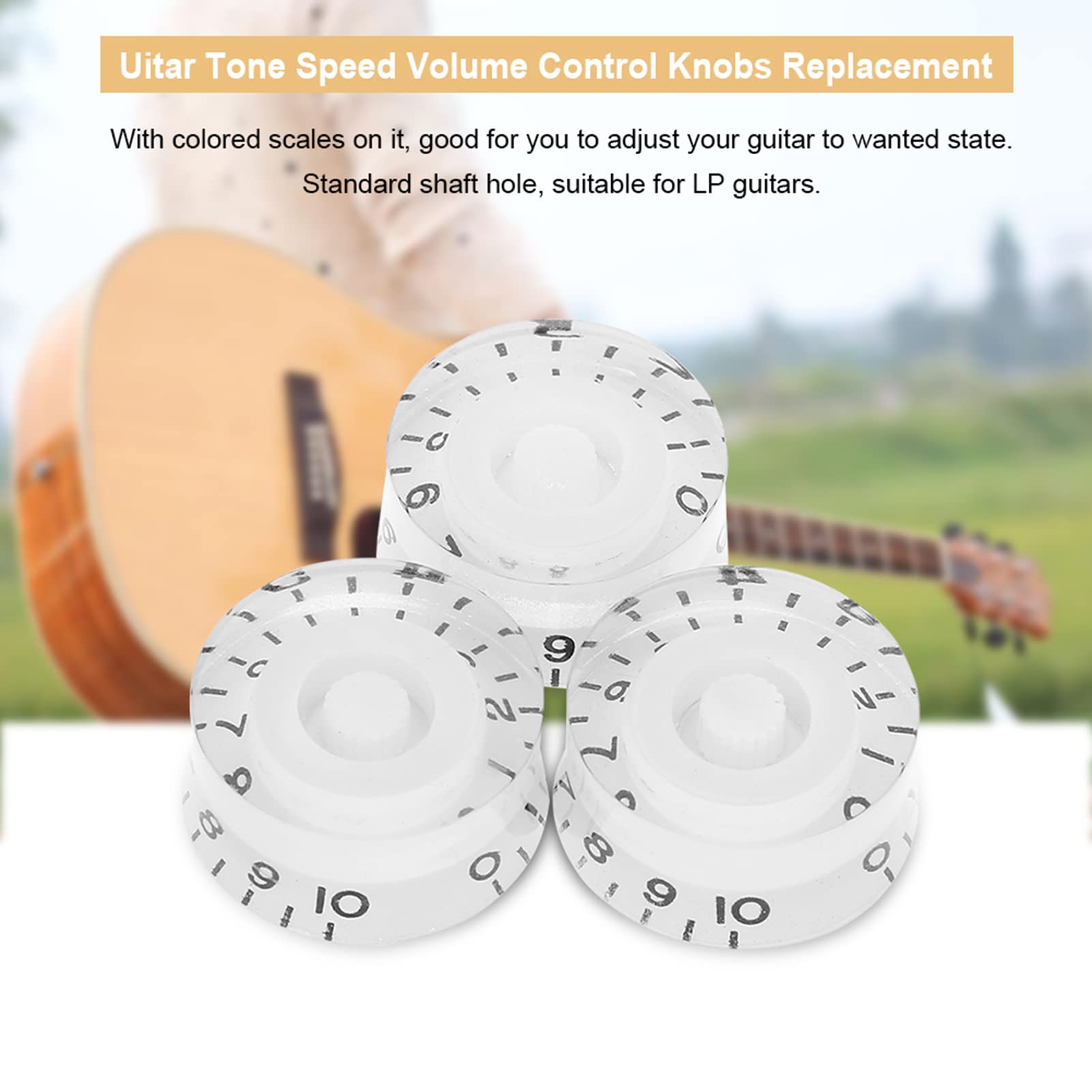 Guitarowa prędkość time Kontrola objętościowa wymiana x 4 dla gitar elektrycznych Les Paul czarny biały złoto akrylowy na gitarze elektryczne LP (White Knob Black Lettering)