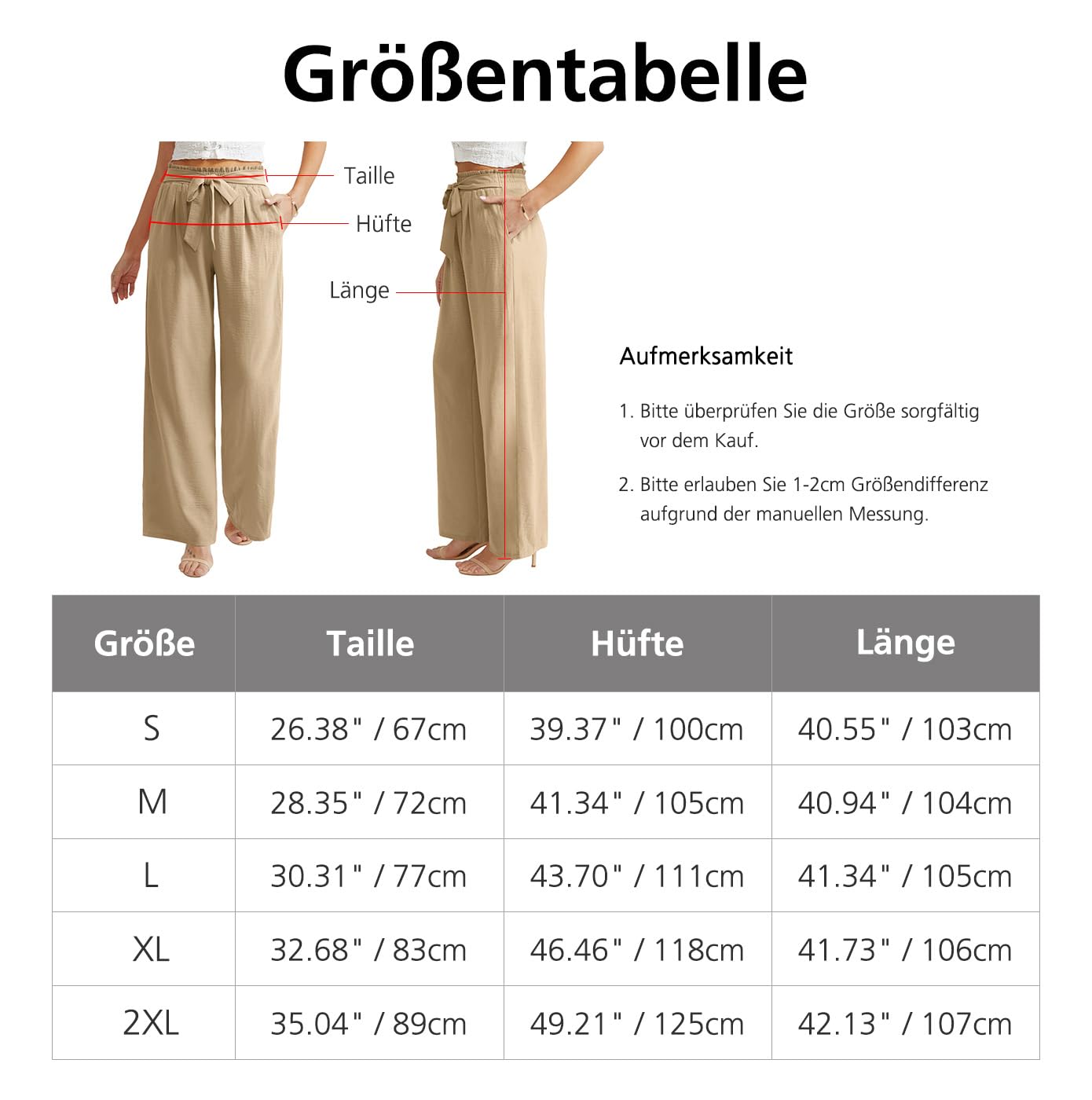 Ninee Pantalon de loisirs pour femme avec jambes larges, taille haute, travail, ample, plage