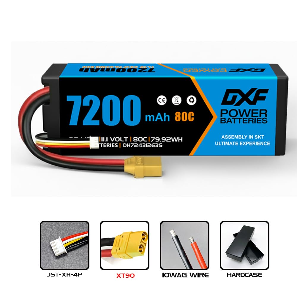 DXF Batteria LiPo 3S 11.1V 7200mAh 80C Spina XT90 Auto RC Aereo Elicottero Truck Buggy 1/8 1/10 Touring Car Alta Capacità Potente Gare Racing Corse Modellismo 1 Pezzo